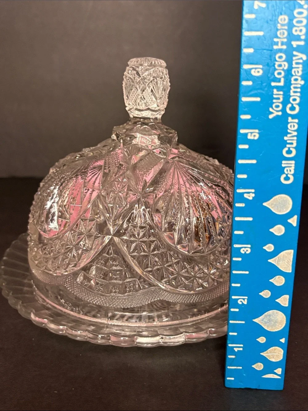 Antique Early American Pressed Glass Hobstar Domed Butter / Cheese Dish